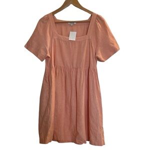 Madewell Coral Linen & Cotton Knee Length Short Sleeve Dress NWT